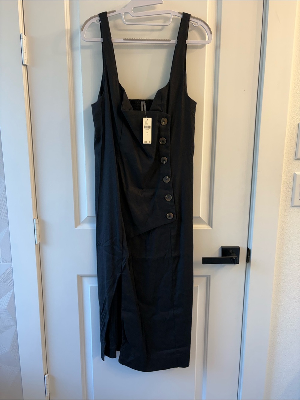 Aritzia Black Sleeveless Asymmetric Button Midi Dress